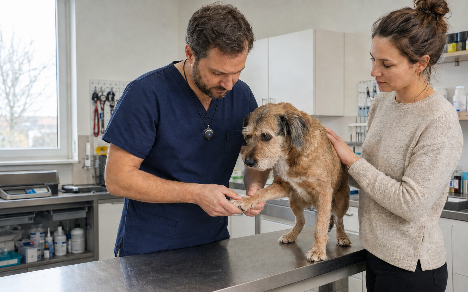 Veterinář při vyšetření zvířete s majitelem